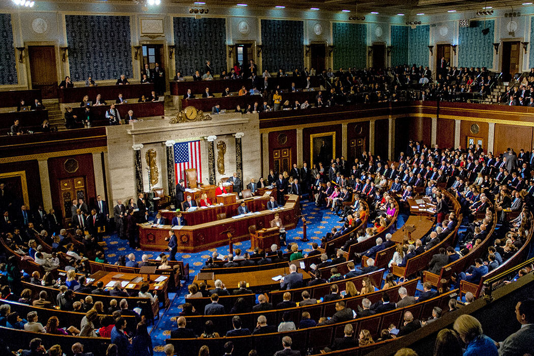 A photo of the main chamber of the United States House of Representatives, full of lawmakers.